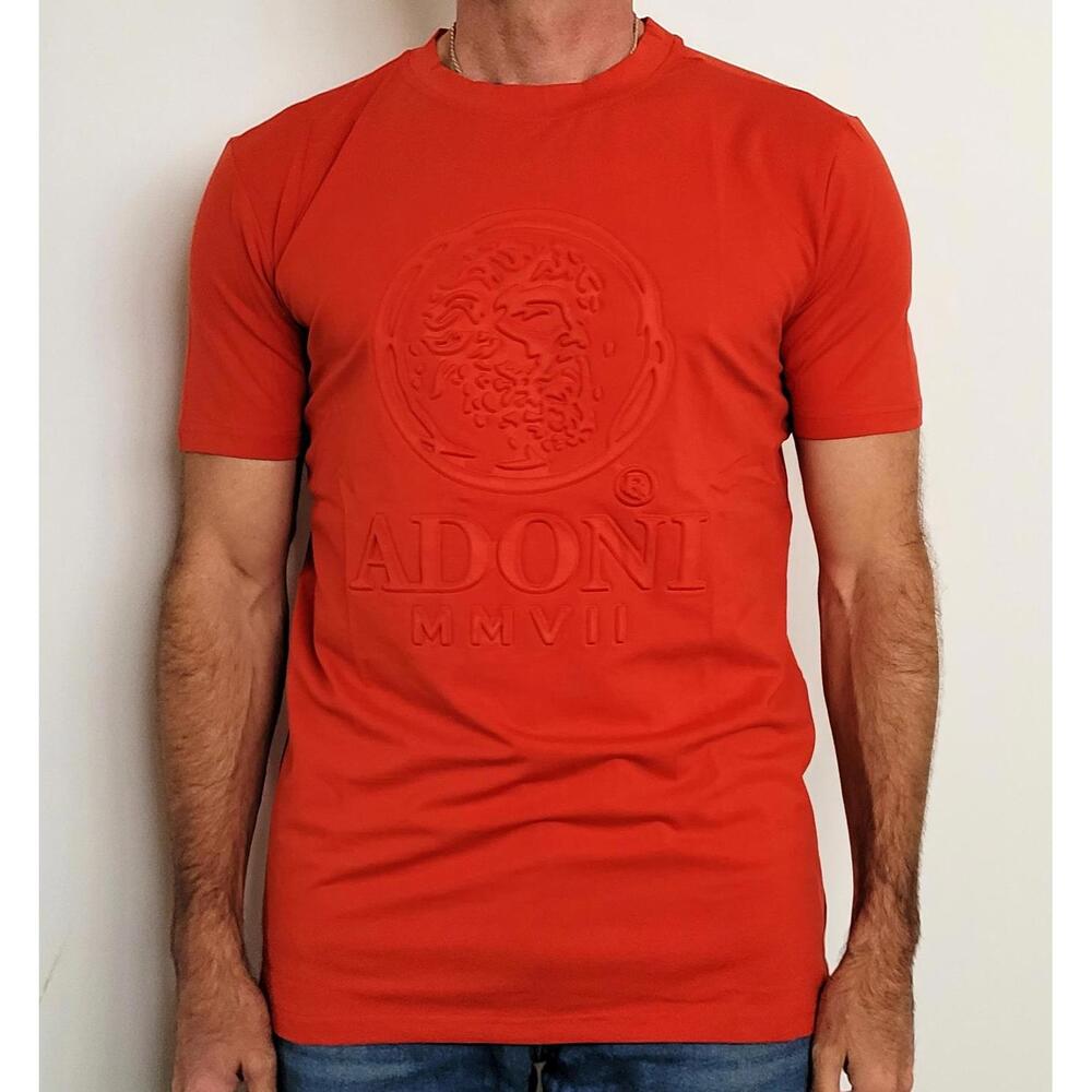 ADONI MMVII Men's Large Orange T-Shirt Embossed Logo